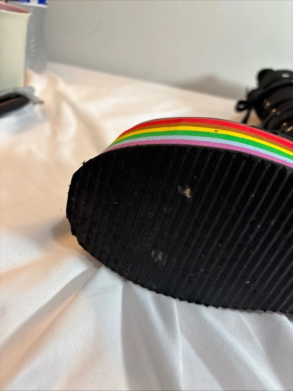 Black Lace-Up Platform Boots with Rainbow Sole